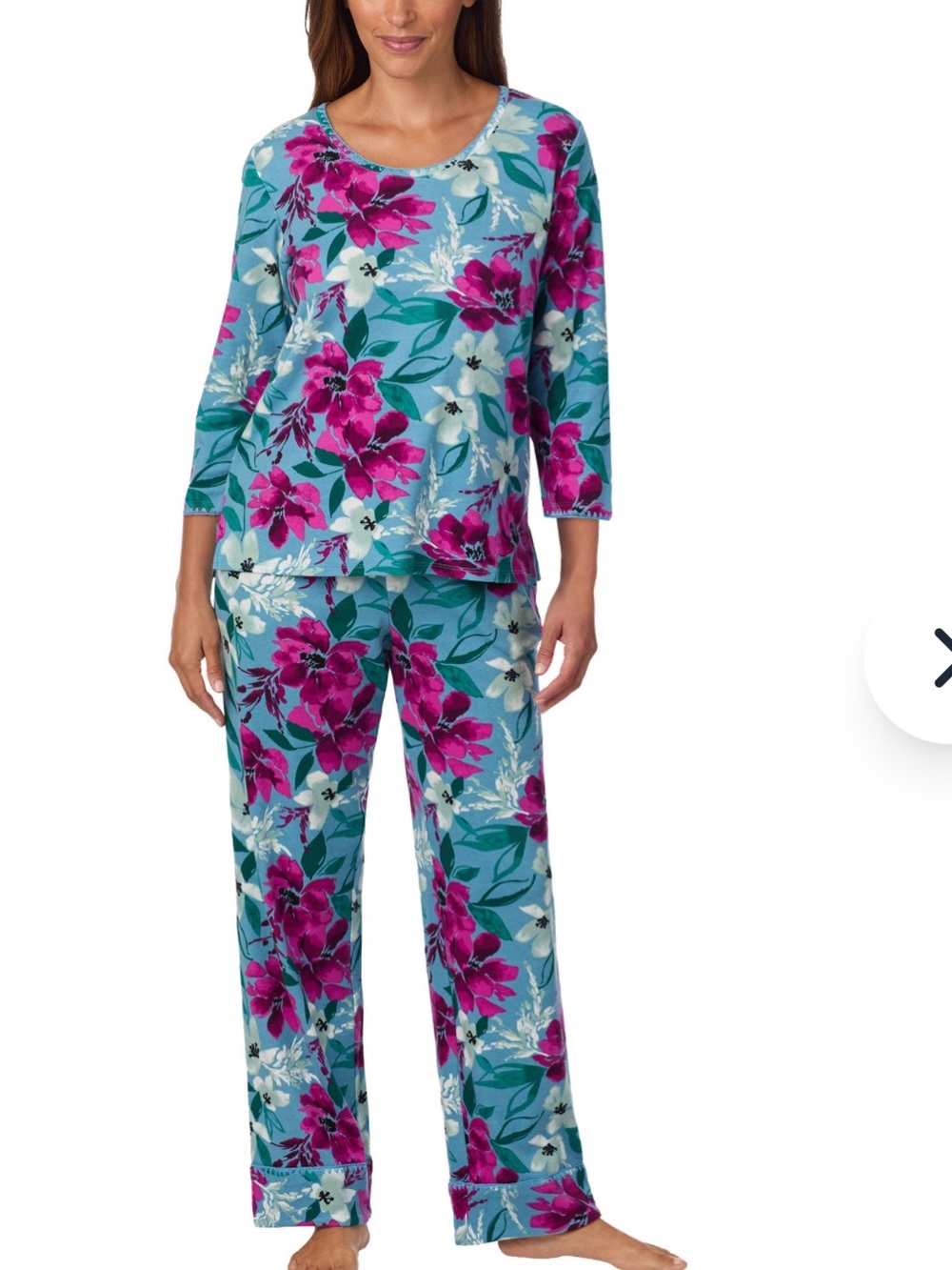 Carole Hochman Midnight cotton pajama set in a blue floral pattern.